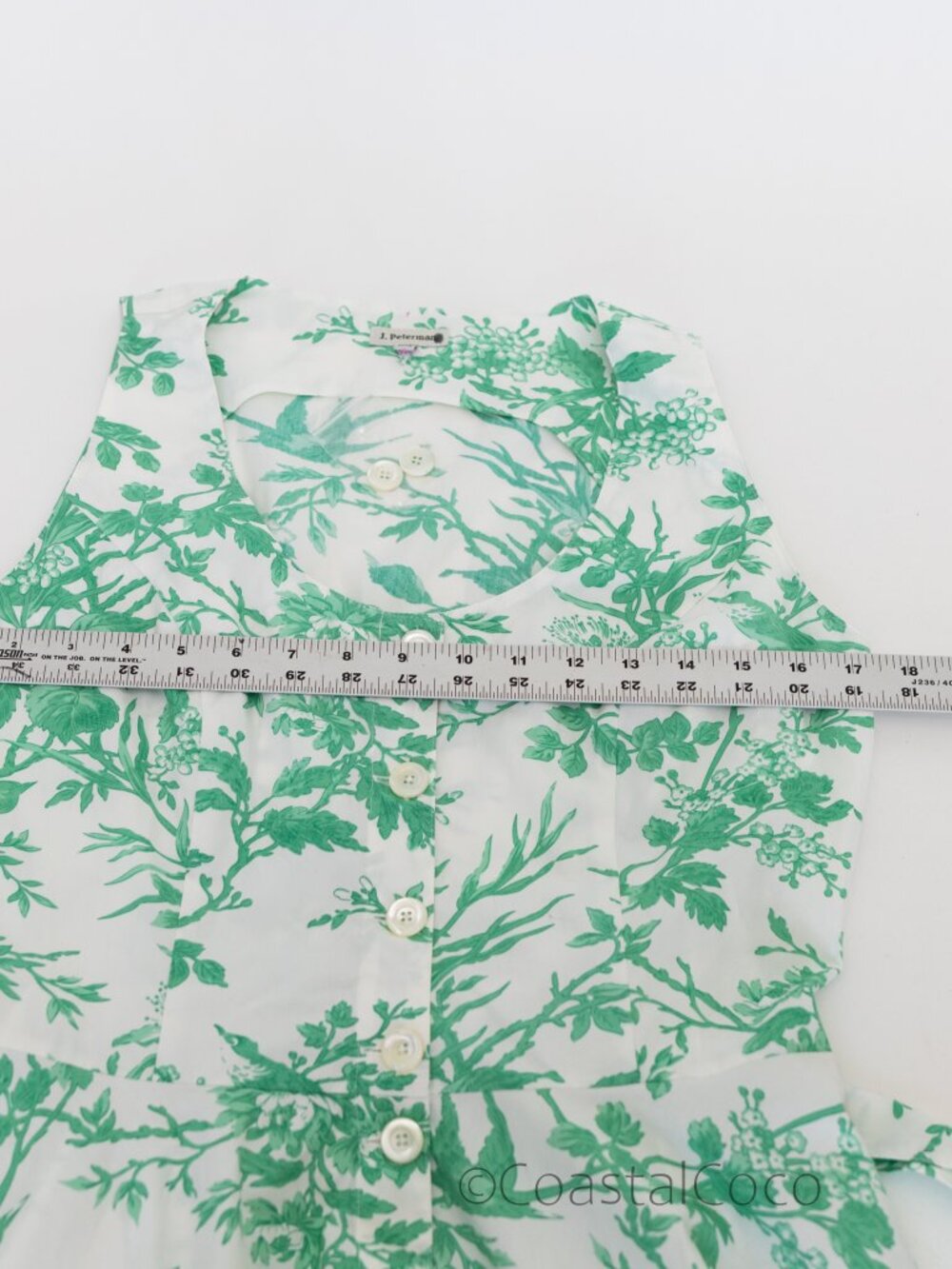 J.Peterman Green Toile 6 Midi Dress 100% Cotton Button Front Pockets Cottagecore - Picture 7 of 9